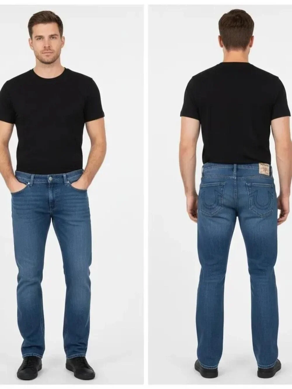 True Religion Men's Ricky Relaxed Straight Leg Blue Denim Jeans Size 38